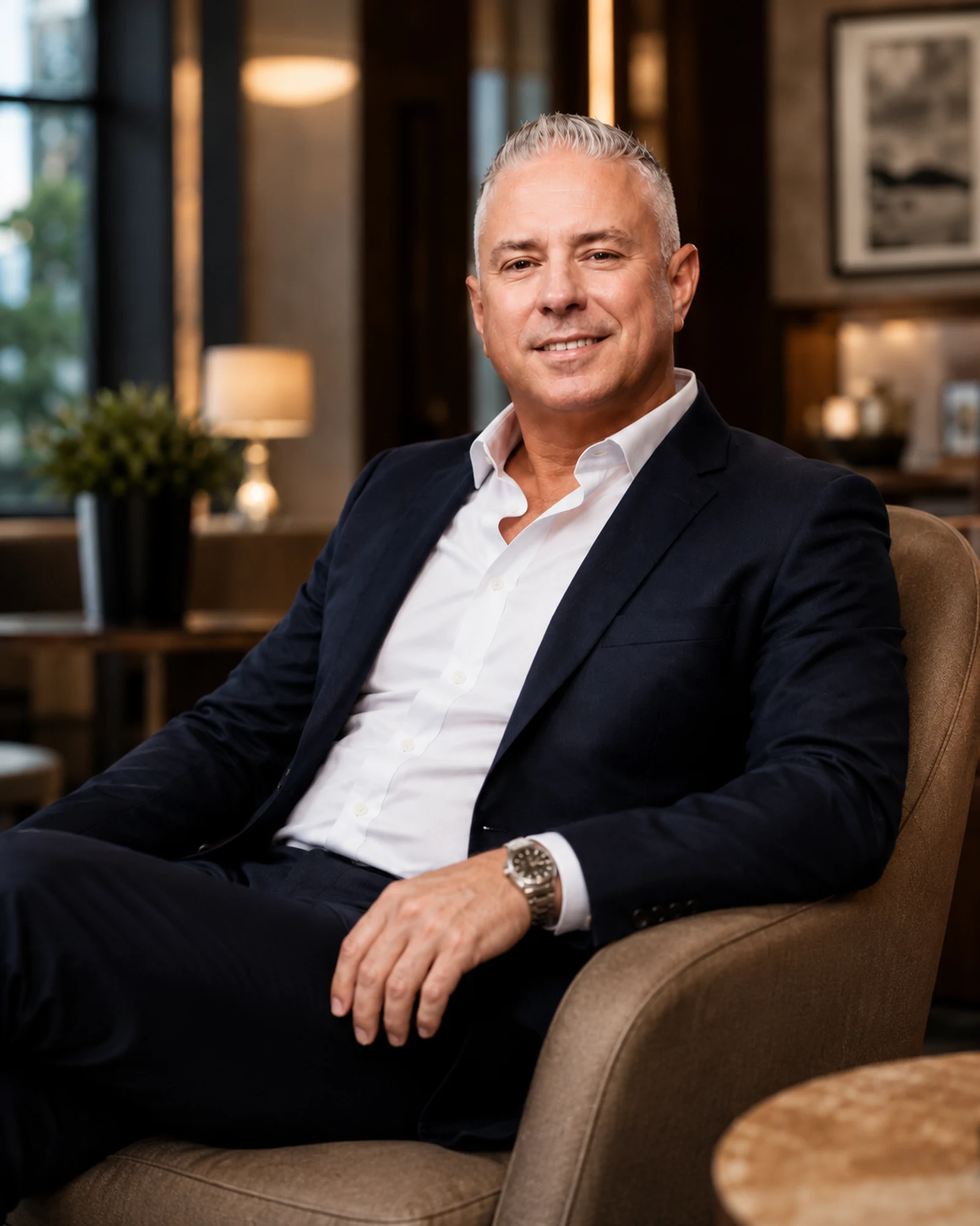 David Gembala seated executive portrait in professional lounge setting